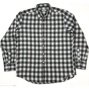 Canali Mens Shirt Lightweight Cotton Lyocell Flannel Sz 2XL Made In Italy Plaid